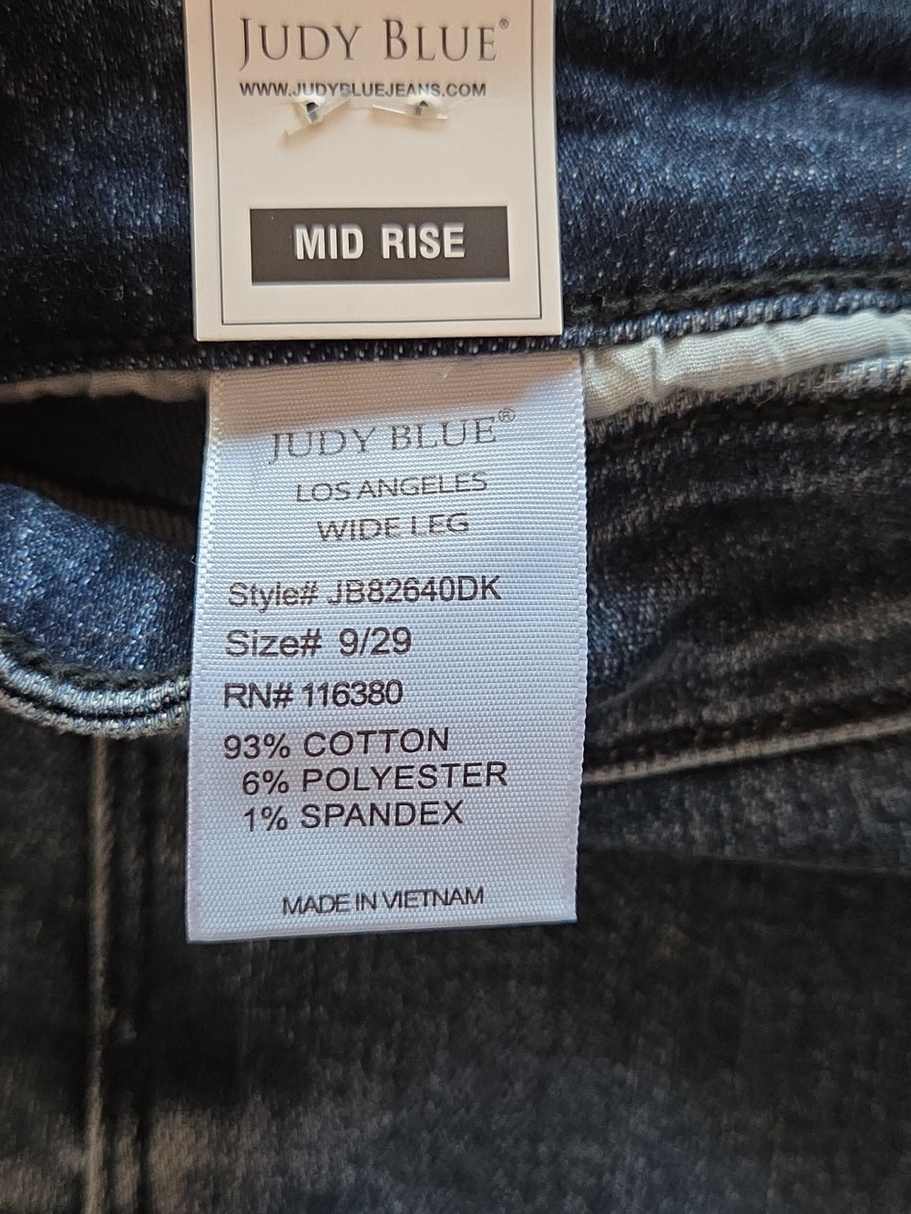 Judy Blue Lux Wide Leg Mid Rise Dark Blue Jeans - Picture 5 of 7